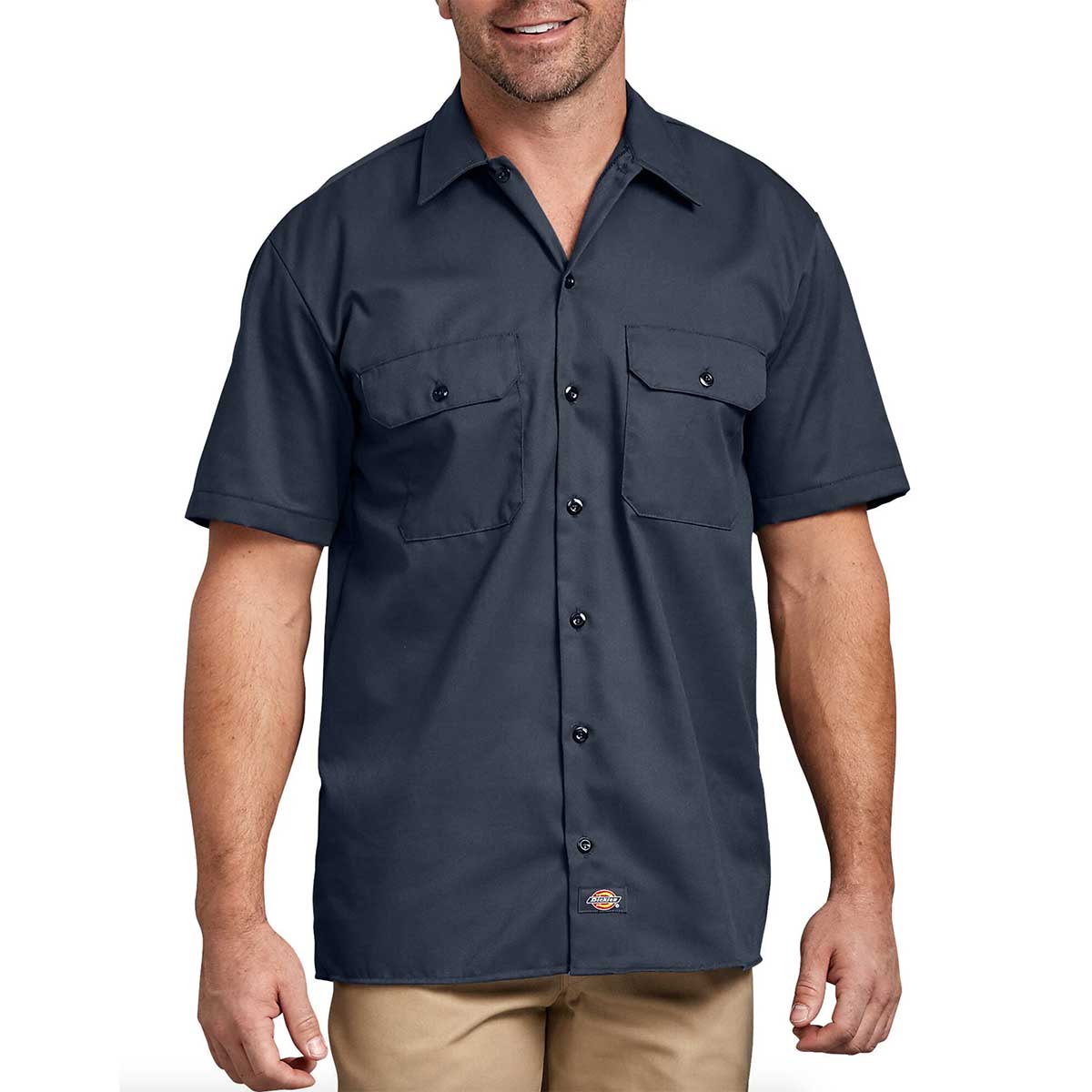 Dickies Men's Flex Relaxed Fit Short Sleeve Twill Work Shirt, Dark Navy, 2XL