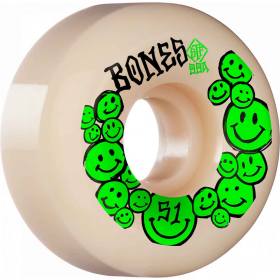 51mm 99a Bones STF V5 Sidecut Happiness Wheels - White/Green