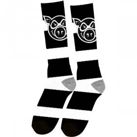 Pig Wheels Pig Head Striped Tall Socks - Black/White