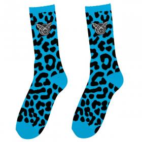 Pig Wheels Leopard Crew Socks - Blue