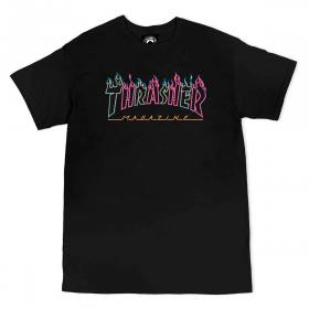 Thrasher Double Flame Neon T-Shirt - Black