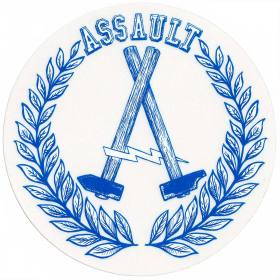 Assault Skateboards BCH Round Sticker- 4.625" Blue/White