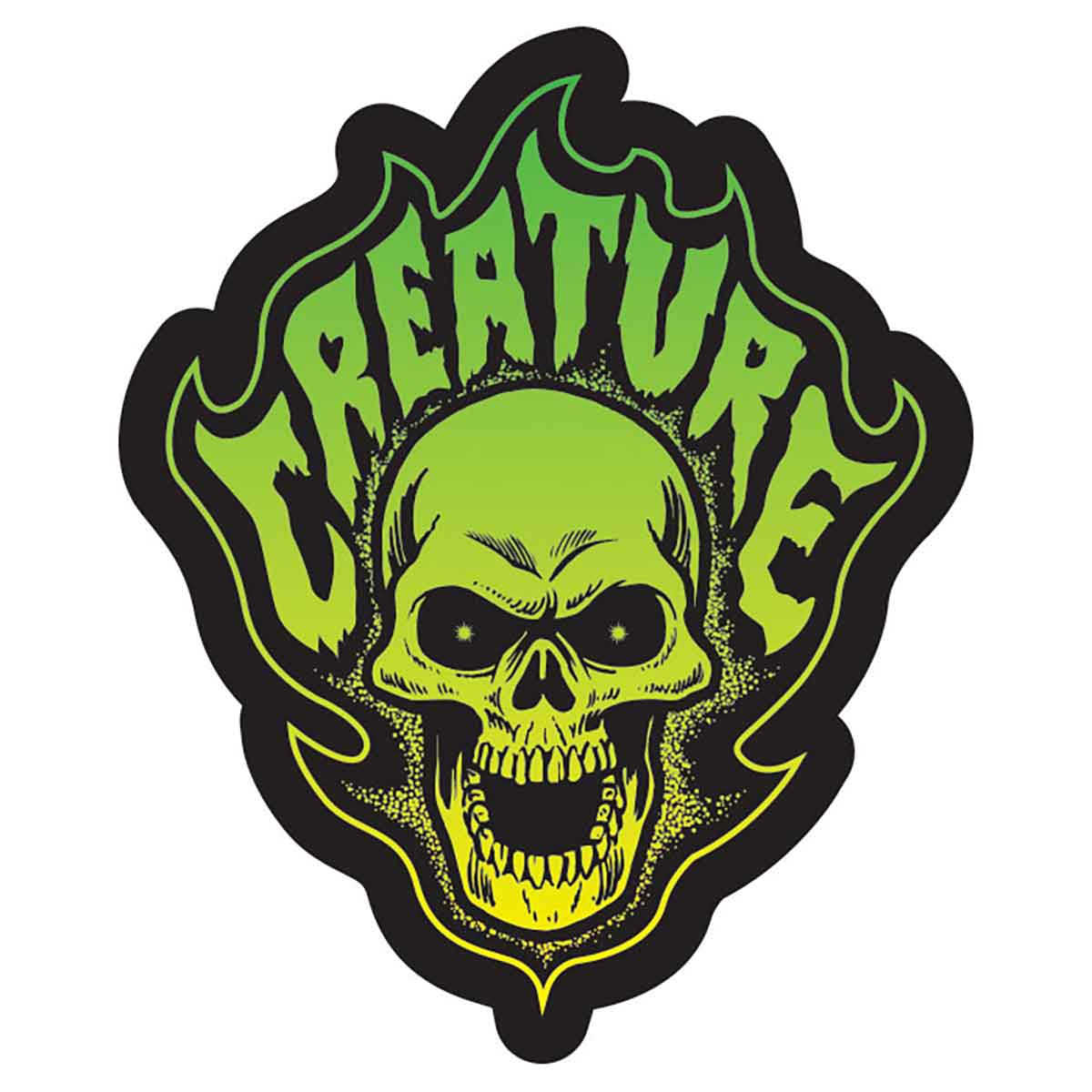 Creature Skateboards Bonehead Flame Vinyl Sticker - Black/Green/Yellow ...