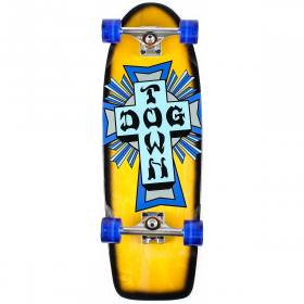 Dogtown Cross Logo 70s Classic Premium Complete Skateboard - 10x30 YellowStain/Black Fade/Blue Cross