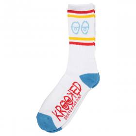 Krooked Eyes Crew Socks - White/Blue/Yellow/Red