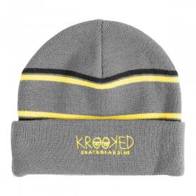 Krooked Eyes Cuff Beanie - Charcoal/Yellow/Black
