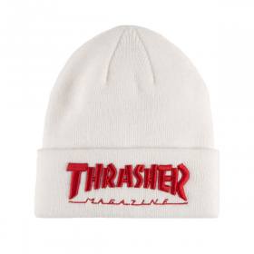 Thrasher Embroidered Logo Cuff Beanie - White/Red
