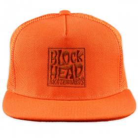 Blockhead Stacked Logo Mesh Trucker Hat - Orange