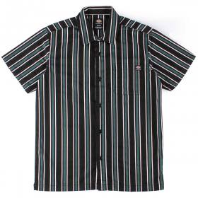 Dickies Skate Cooling Relaxed Fit Striped Button Up Shirt - Lincoln Green/Black Stripe