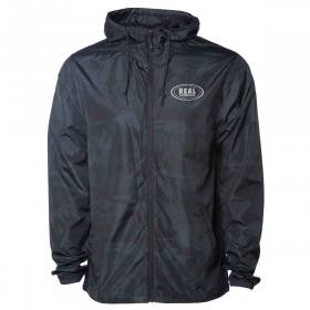 Real Oval Light-Weight Hooded Windbreaker Jacket - Black Camo/Grey