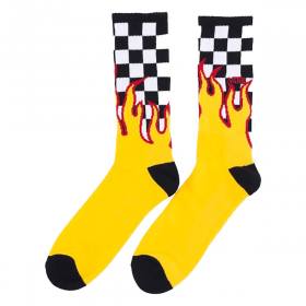 Vans Flame Check Crew Socks - Yellow/Black/White/Check Size 9.5-13