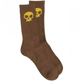 Zero Skull Crew Socks - Brown/Gold