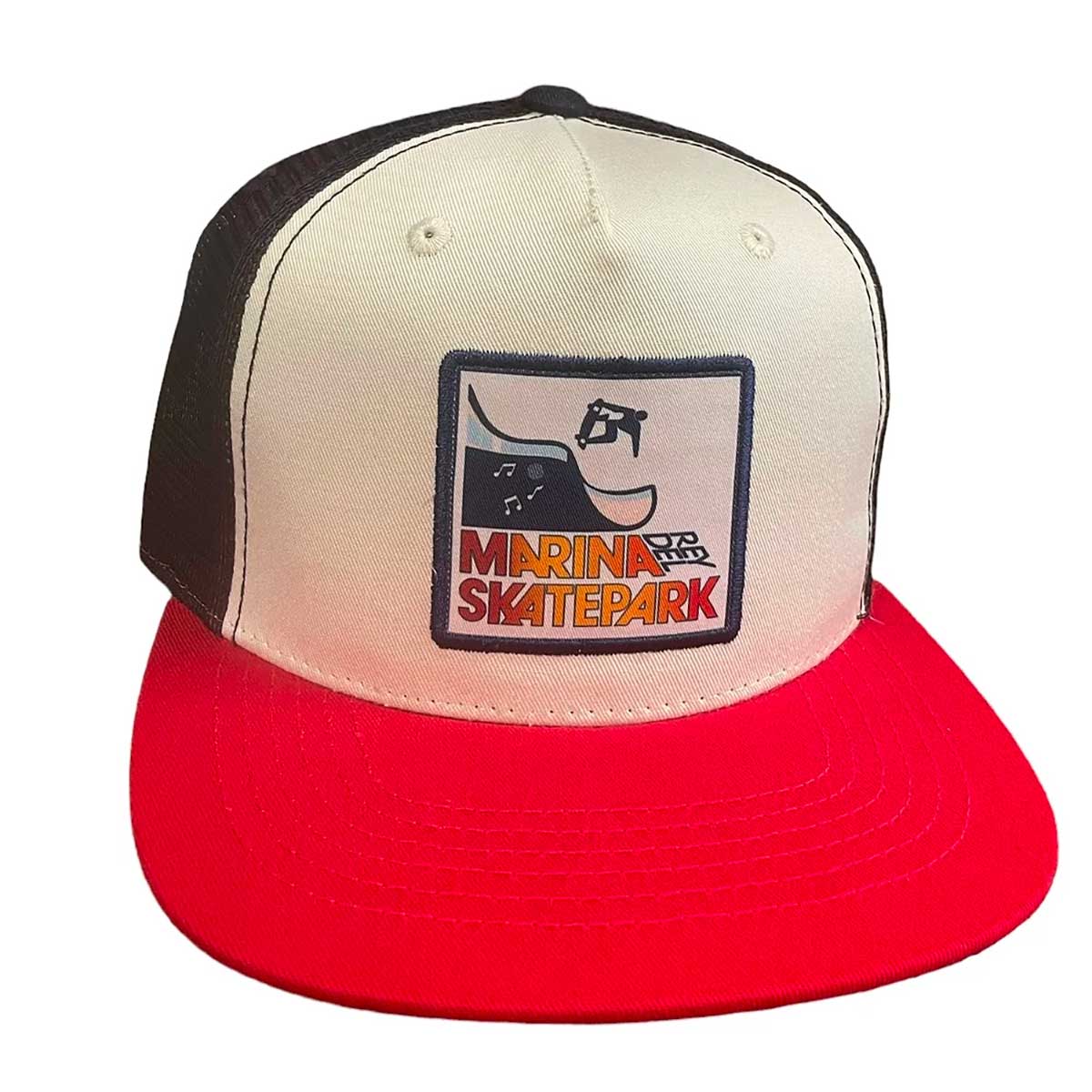 Skateshop Vintage Hat | - Skatepark White/Red/Blue 45RPM Marina SoCal Rey Mesh Del Trucker