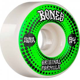 54mm 100a Bones 100s V4 Wide Originals Wheels - White/Green