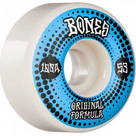 53mm 100a Bones 100s V4 Wide Originals Wheels - White/Blue