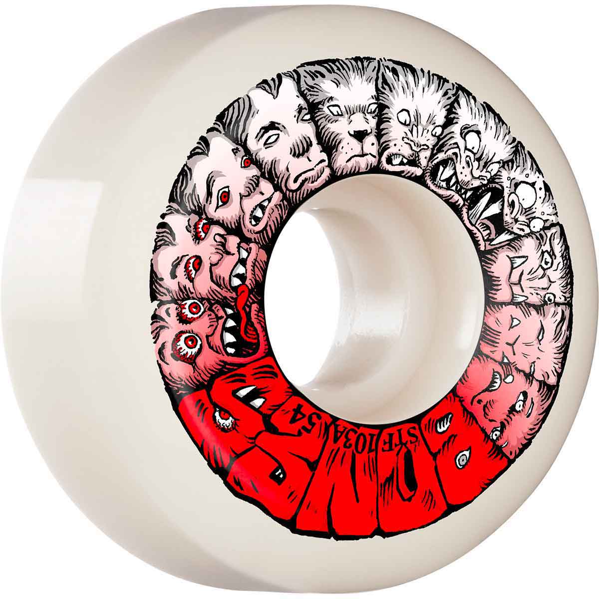 Bones STF V5 Sidecut Weird Wolf Skateboard Wheels - White/Red 54mm