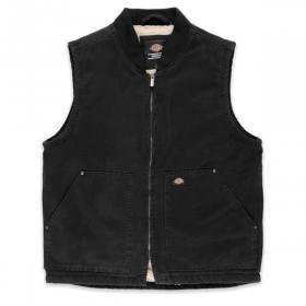 Dickies Stonewashed Duck Fleece Lined Vest - Black