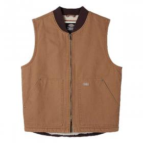 Dickies Stonewashed Duck Fleece Lined Vest - Brown Duck