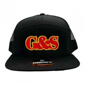 G&S Decky 7-Panel Flat Bill Mesh Trucker Hat - Black/Red Logo