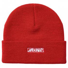 Krooked Moonsmile Script Cuff Beanie - Dark Red/White