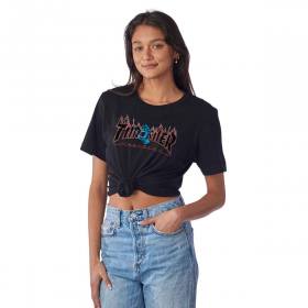 Santa Cruz X Thrasher Women's Screaming Flame Logo Relaxed Premium T-Shirt - Pigment Black