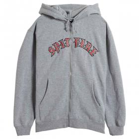 Spitfire Wheels Old E Embroidered Zip-Up Hoodie - Grey Heather/Red/White
