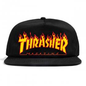 Thrasher Flame Embroidered Snapback Hat - Black