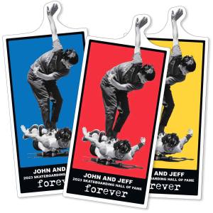 Black Label John and Jeff "FOREVER" Skateboarding Hall of Fame SE Sticker - Red 2.25" x 5.25"