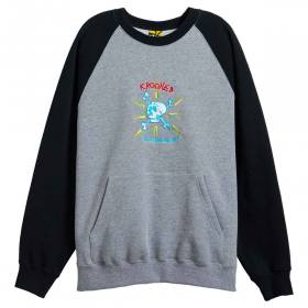 Krooked Style Embroidered Pocket Crewneck Sweatshirt - Heather Grey/Black/Multi