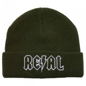 Real Deeds Embroidered Cuff Beanie - Olive/White