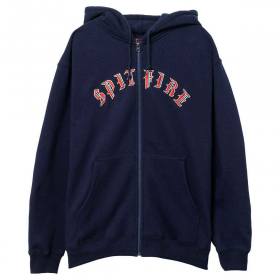Spitfire Wheels Old E Embroidered Zip-Up Hoodie - Deep Navy/Red/White