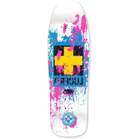 9.88x32.25 Black Label John Lucero Splatter Cross Re-Issue Shaped Deck - Signed White Dip
