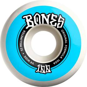 52mm 100a Bones 100s V4 Wide Original OG Wheels - White/Blue