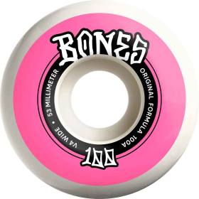 53mm 100a Bones 100s V4 Wide Original OG Wheels - White/Pink