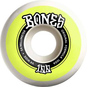 54mm 100a Bones 100s V4 Wide Original OG Wheels - White/Yellow