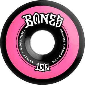 53mm 100a Bones 100s V4 Wide Originals Wheels - Black/Pink