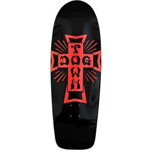 10x30.575 Dogtown Cross Logo 70s Rider Shaped  Deck - Gloss Black/Metallic Red Cross