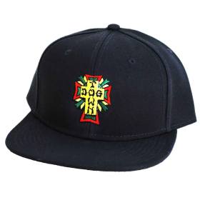 Dogtown Cross Logo Rasta Snapback Hat - Black