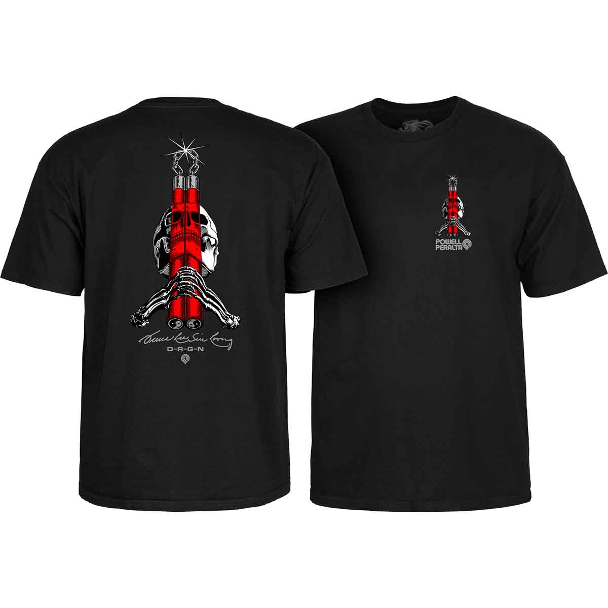 Powell Peralta Skateboards Skull & Nunchucks Bruce Lee Collab T 