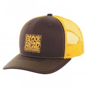 Blockhead Stacked Logo Mesh Trucker Hat - Brown/Yellow