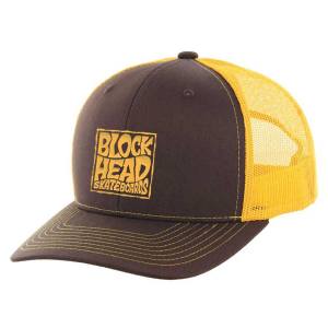 Blockhead Stacked Logo Mesh Trucker Hat - Brown/Yellow
