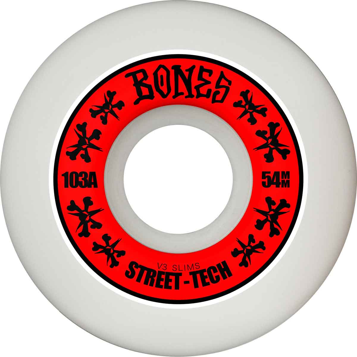 Bones STF Annuals V3 Slims Skateboard Wheels - White/Red 54mm 103a