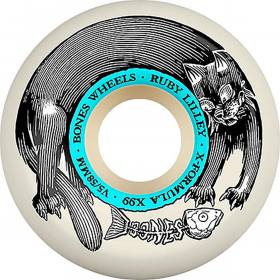58mm 99a Bones X-Formula V5 Side-Cut Ruby Lilley Pro Black Cat Wheels - White