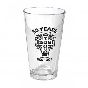 Dogtown Skateboards  '50 Years' Cross Logo 16oz Pint Glass  - Clear/Black