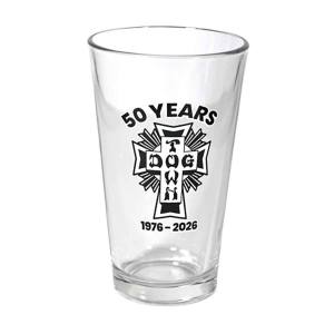 Dogtown Skateboards  '50 Years' Cross Logo 16oz Pint Glass  - Clear/Black