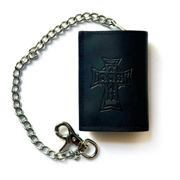 Dogtown Vintage Cross Small Leather Trifold Chain Wallet W
