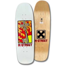 9.9x32.9 H-Street Street Key OG A Series Re-Issue Shaped Deck - White Flood/Gold Metallic/Yellow/Red