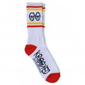 Krooked Skateboards Eyes Crew Socks - White/Navy/Yellow