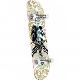 Powell Peralta Skull & Sword Birch Complete Skateboard - White/Metallic Gold 8x31.45