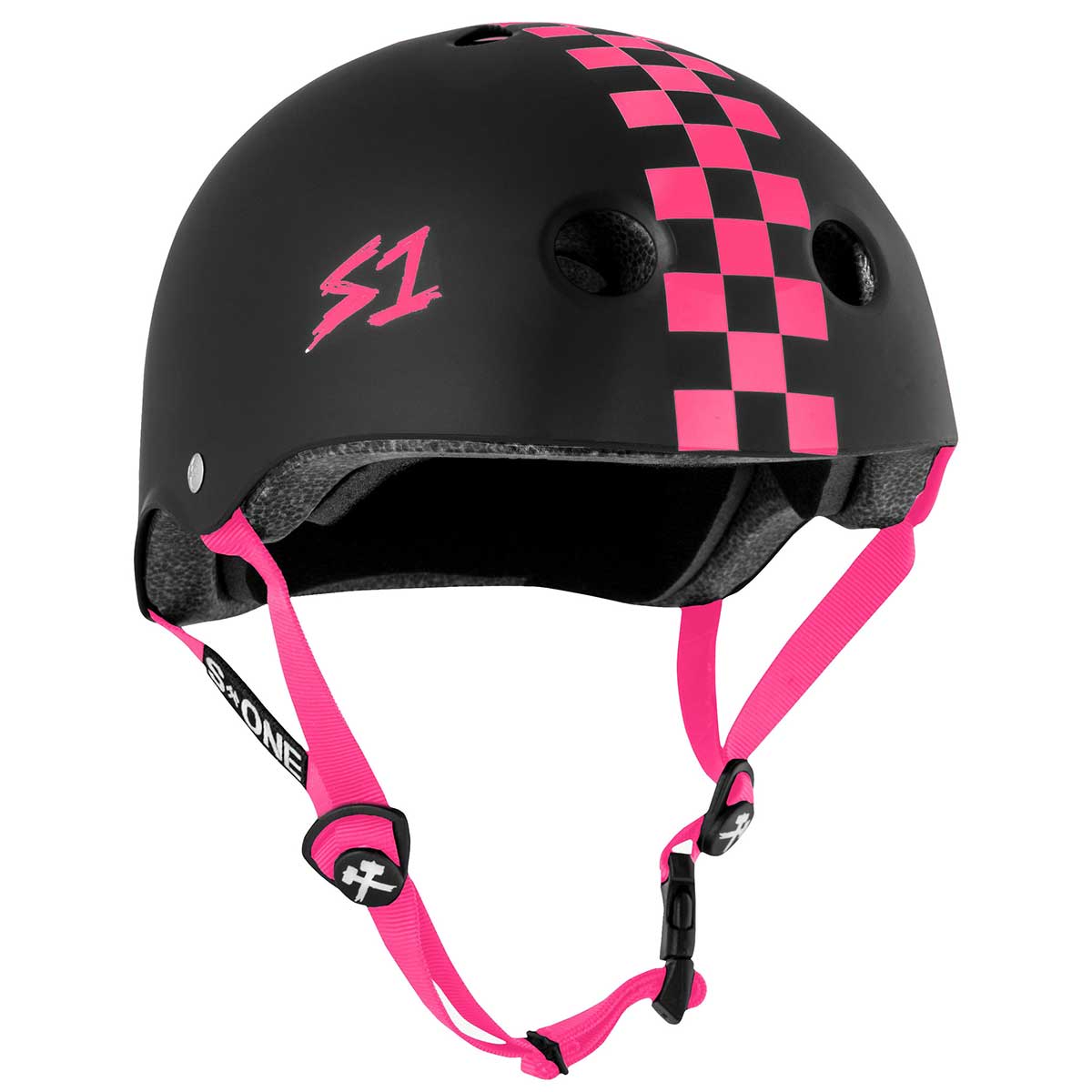 S1 Lifer Helmet - Matte Black/Pink Checkers | SoCal Skateshop display picture 2